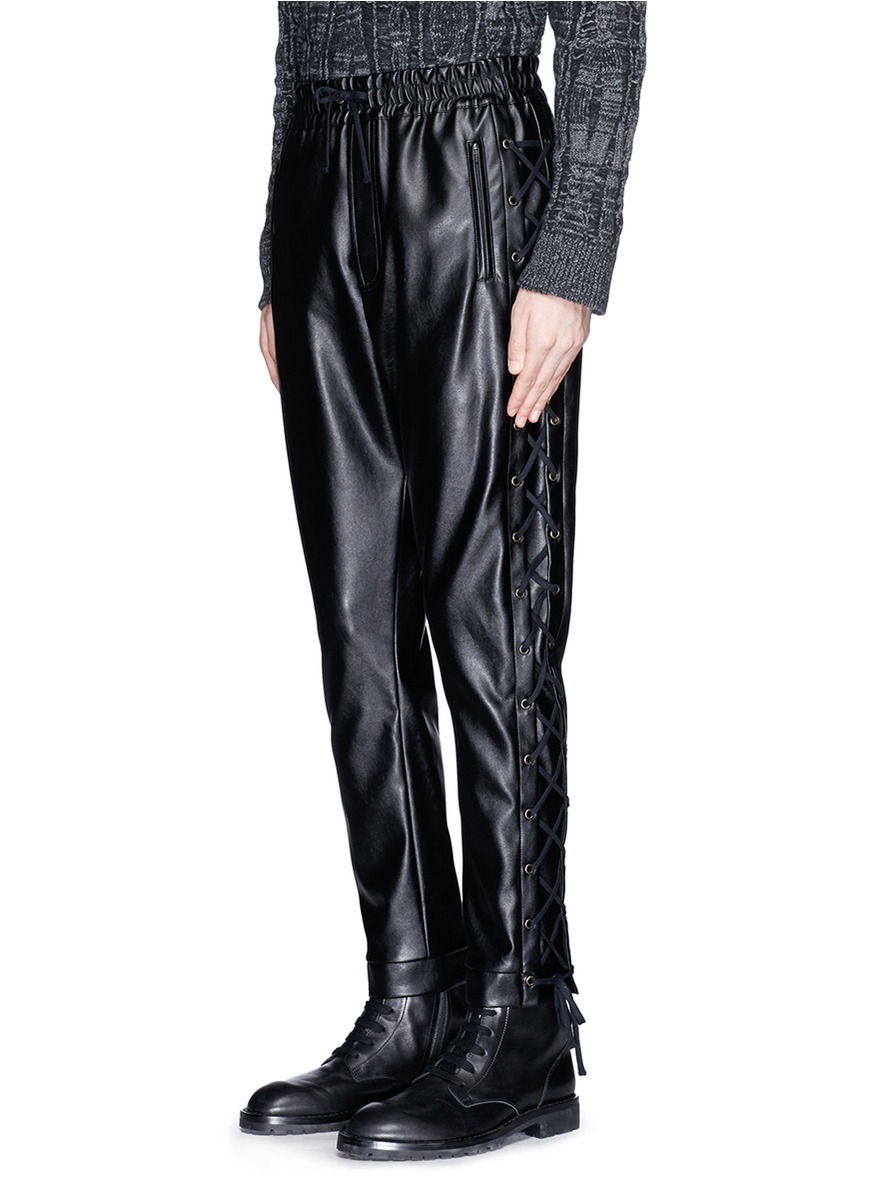 Lyst - Faith Connexion Lace-up Side Faux Leather Pants in Black for Men