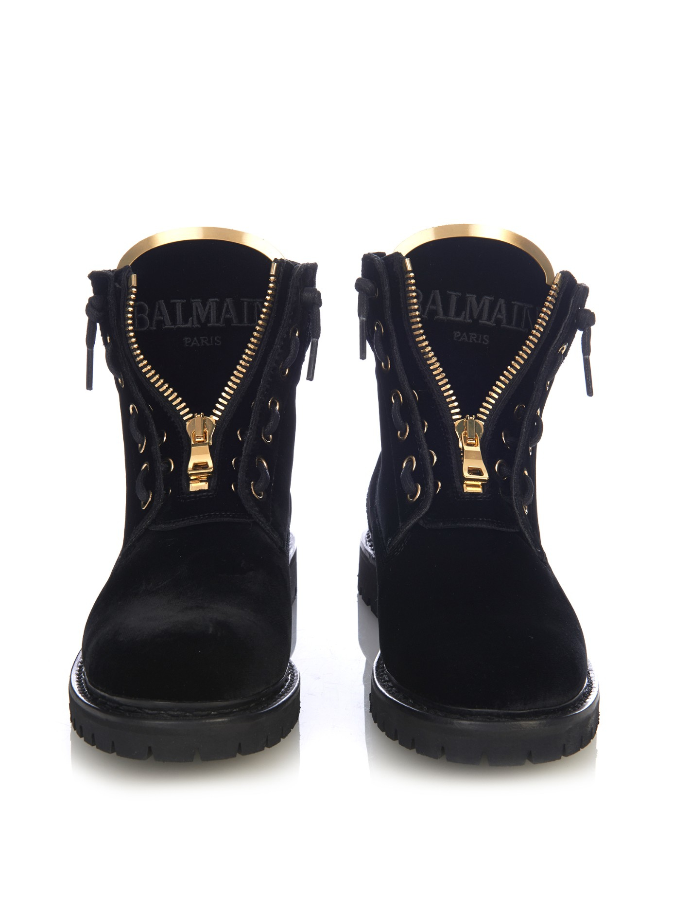 balmain black taiga velvet biker ankle boots product 4 253460353 normal