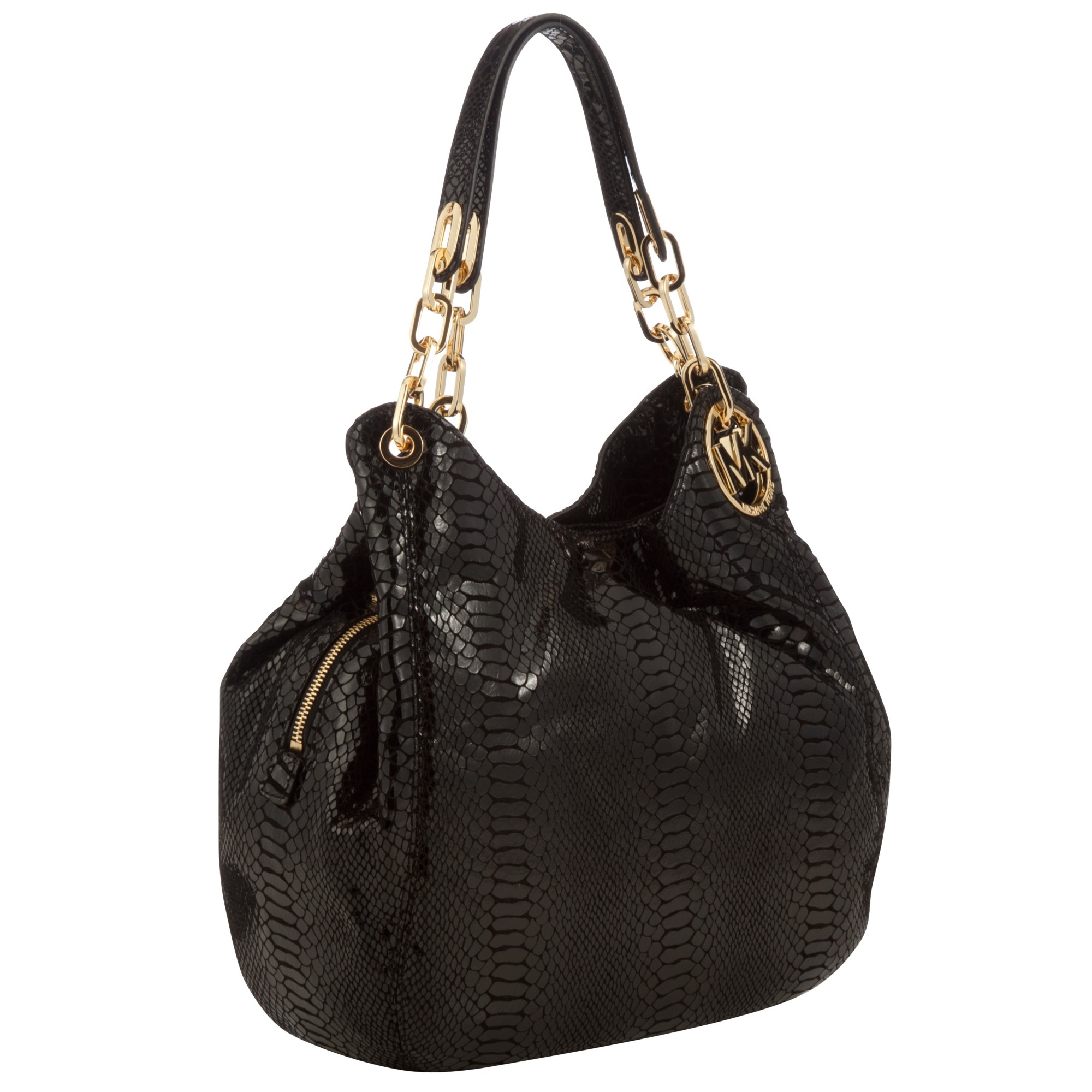 Michael Michael Kors Fulton Leather Shoulder Handbag in Black (Python ...