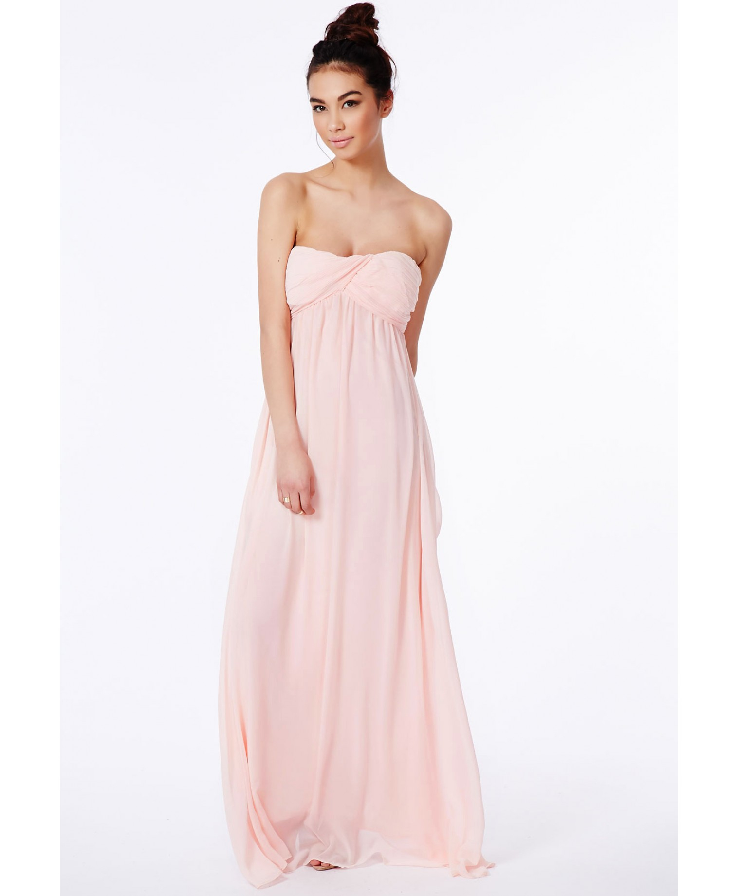 Lyst Missguided Gathered Chiffon Maxi Dress Nude In Natural