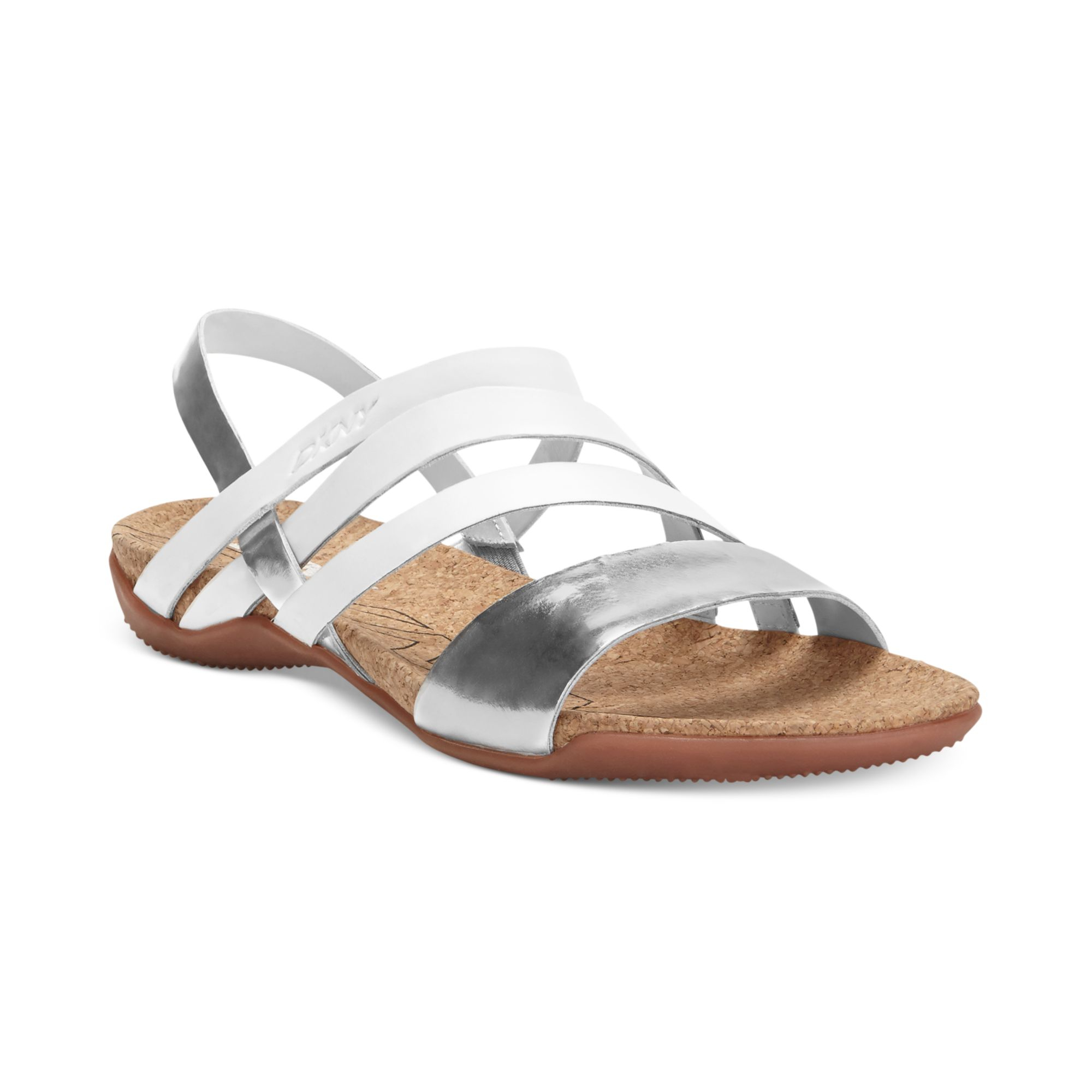 Dkny Sparrow Flat Sandals in Silver (White/Silver) | Lyst