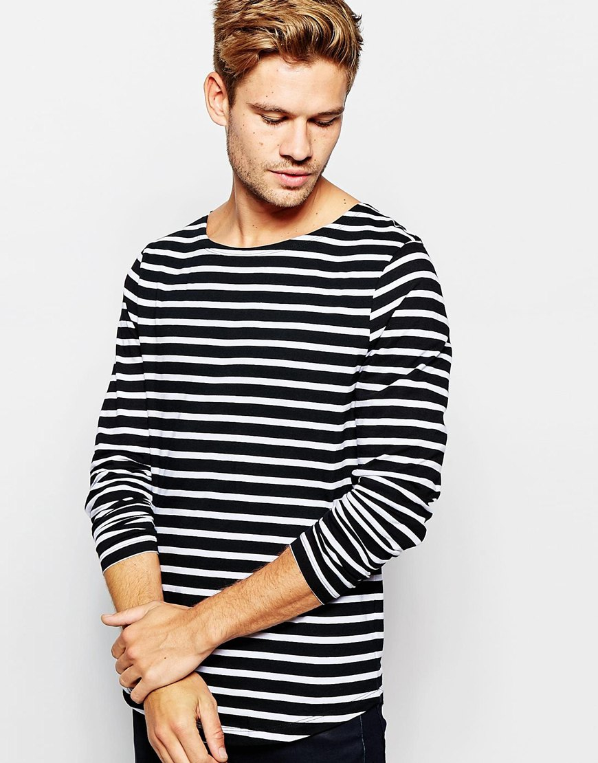 Lyst - Asos Long Sleeve T-shirt With Breton Stripe And Zip Back in ...