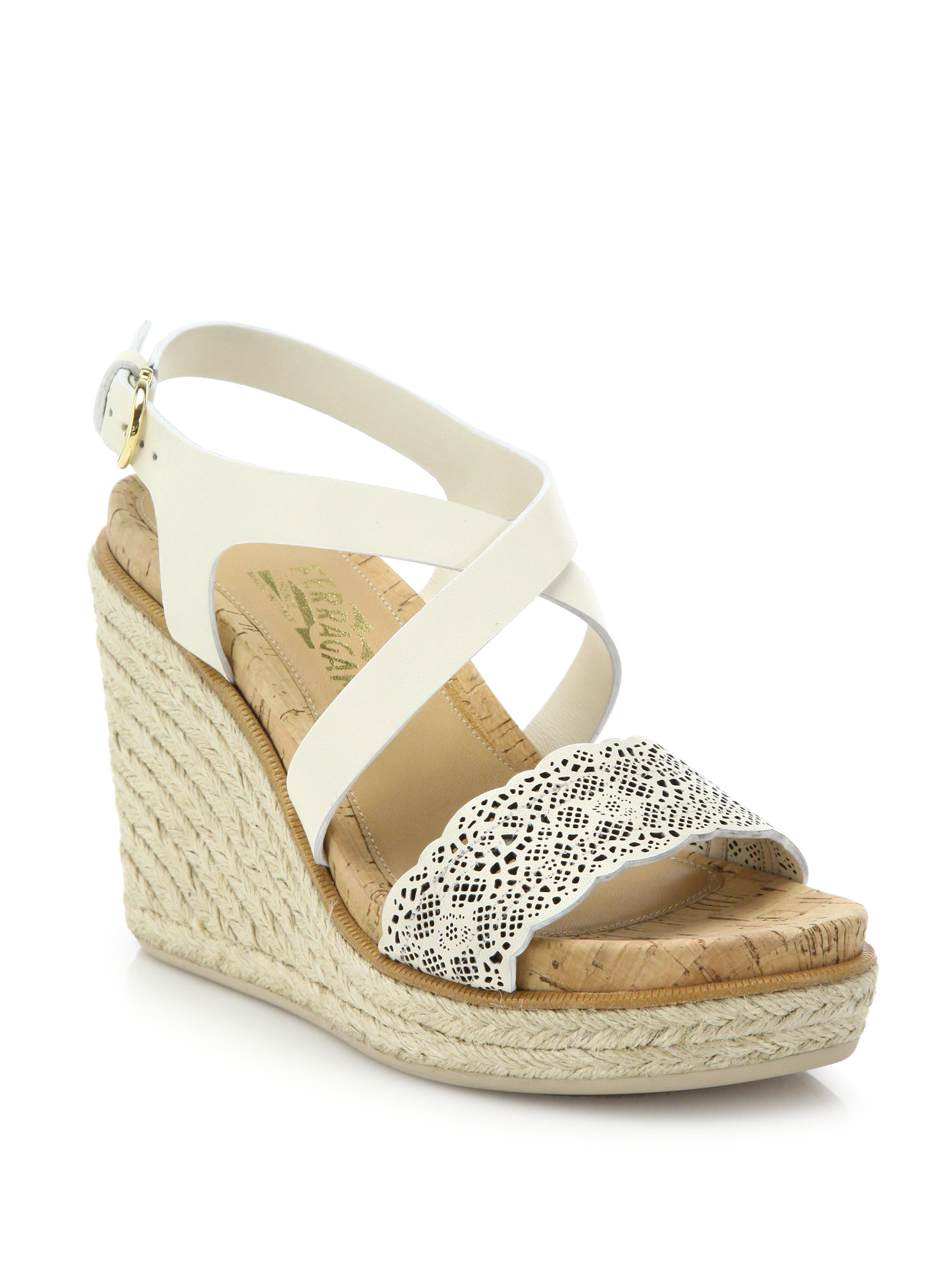 gioela raffia & leather platform wedge sandals
