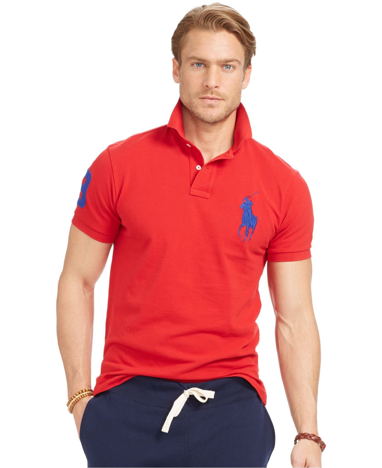 Polo ralph lauren Men's Custom-fit Big Pony Mesh Polo Shirt in Red for