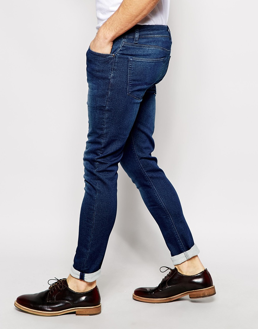 mens blue super skinny jeans