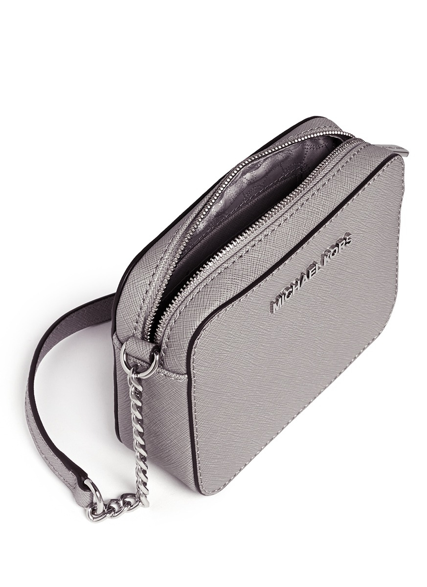 Michael Kors Jet Set Travel Saffiano Leather Cross Bag In Gray Gallery