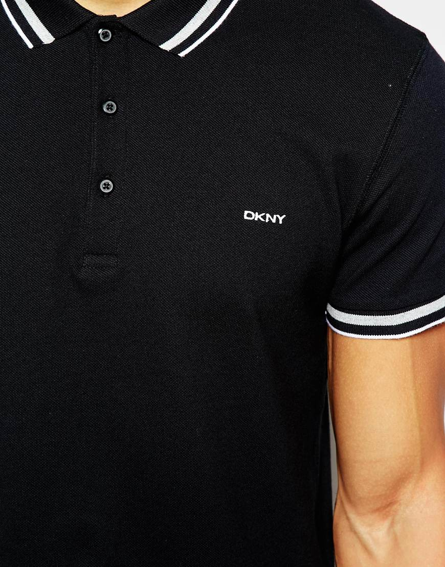 Lyst Dkny Fabric Collar Polo Shirt in Black for Men