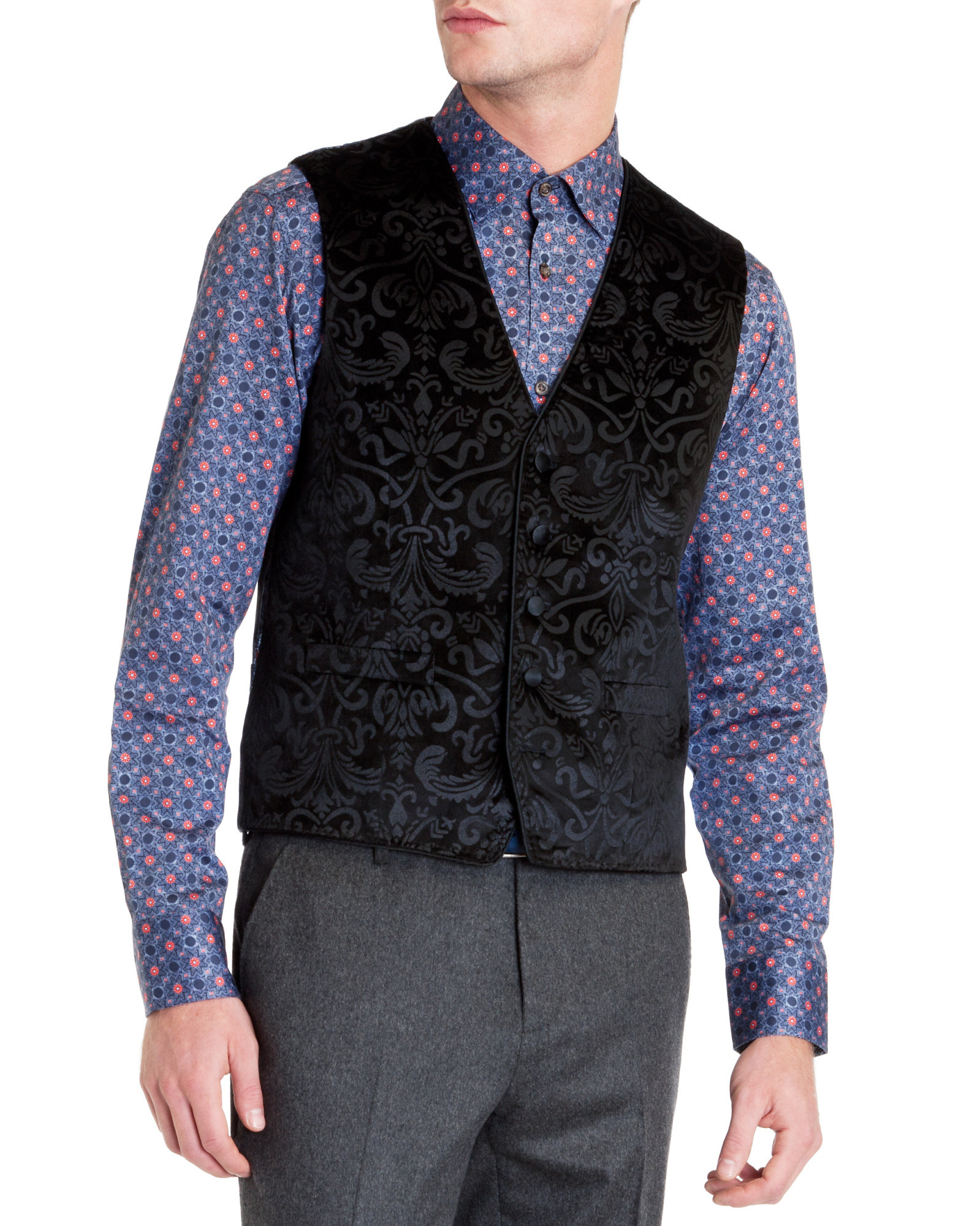 Lyst Ted Baker Velvet Pattern Waistcoat in Black for Men