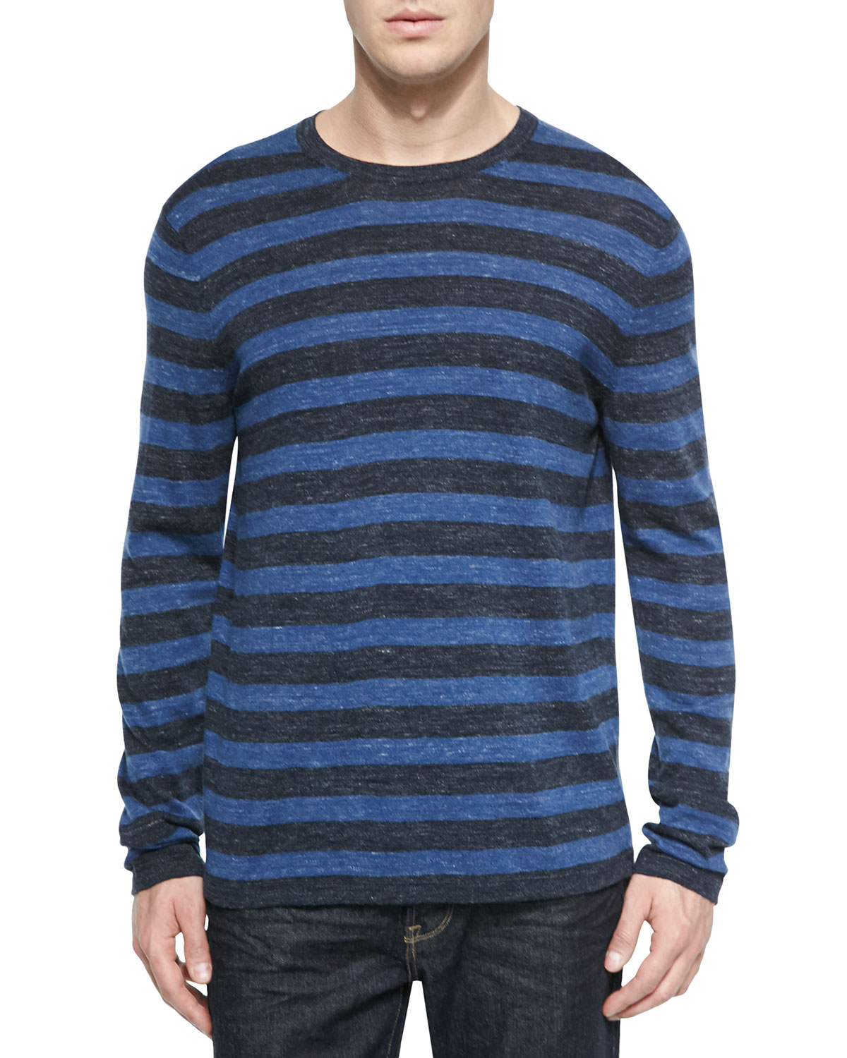 Lyst - Vince Long-sleeve Striped Crewneck Sweater in Blue for Men