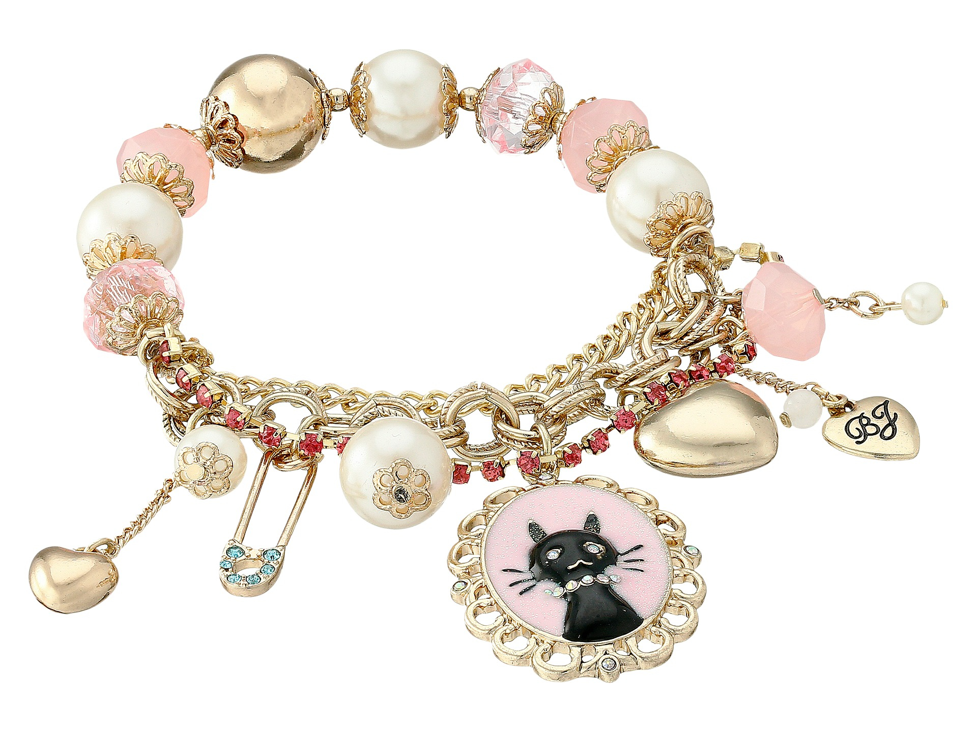 Lyst Betsey Johnson Boxed Black Cat Charm Bracelet In Pink Gallery