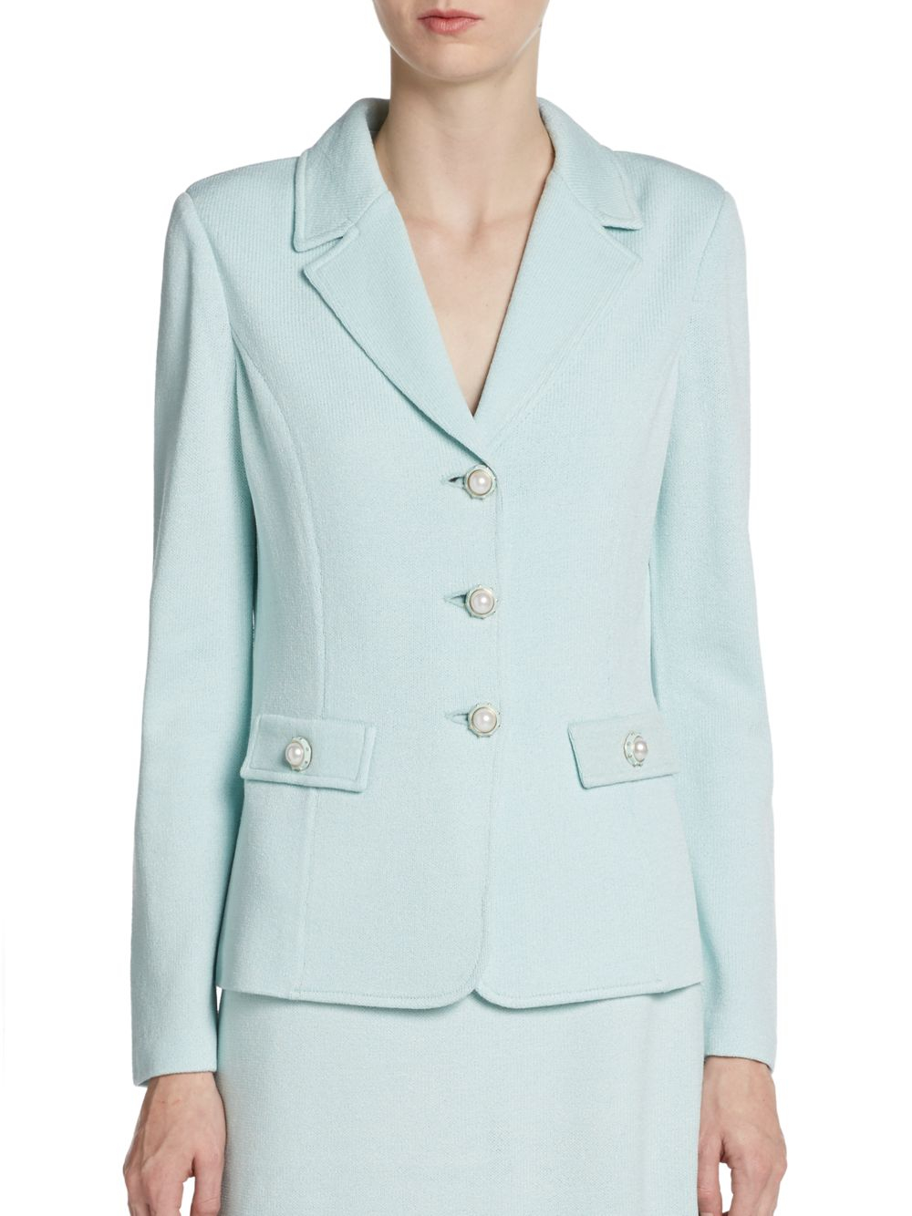 Lyst - St. John Santana Knit Notch Collar Jacket in Green