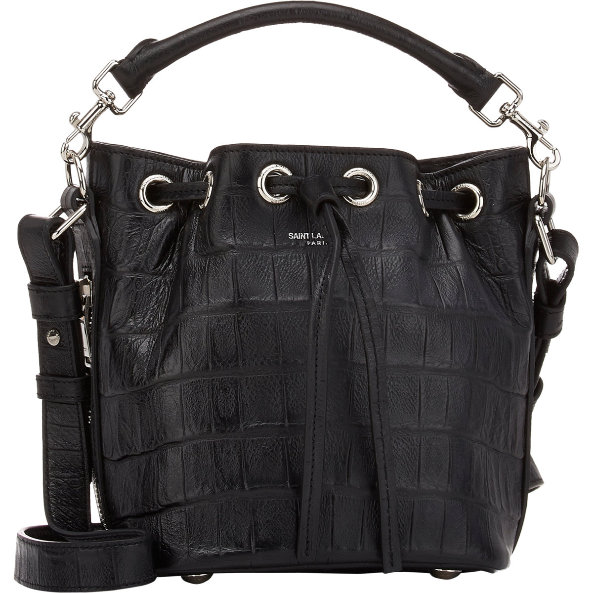 Saint laurent Croc-stamped Small Bucket Bag in Black | Lyst