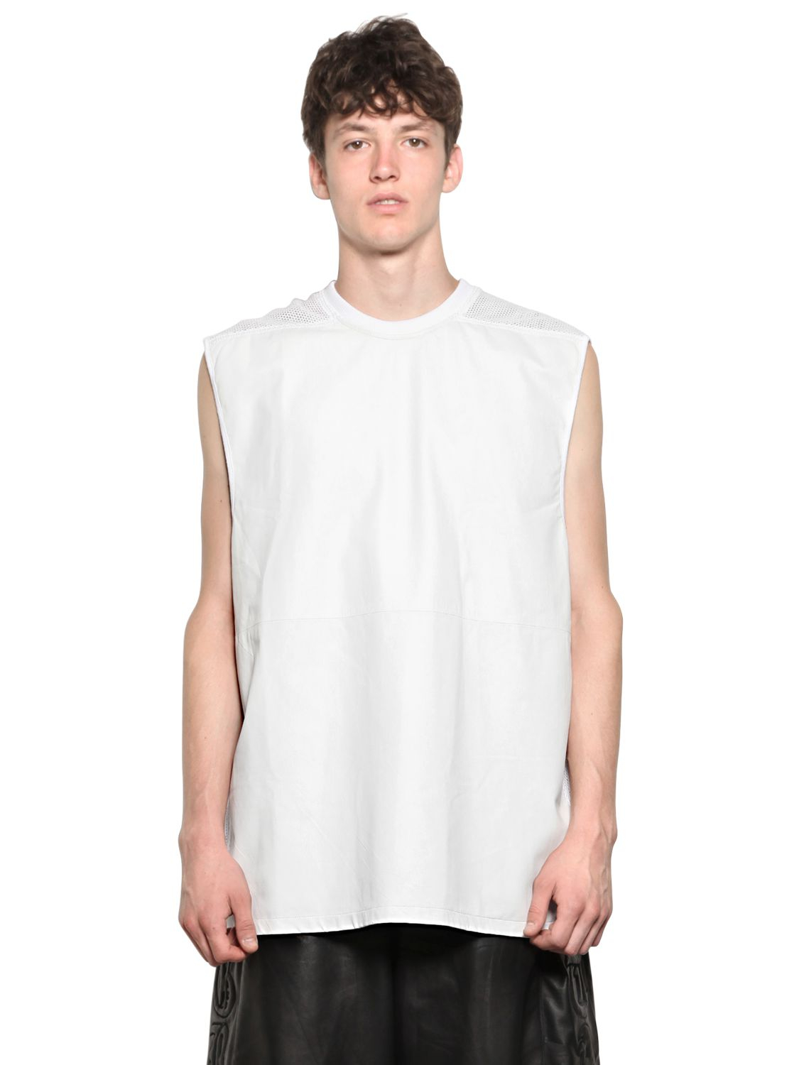 Lyst - Skingraft Nappa Leather & Cotton Mesh T-shirt in White for Men