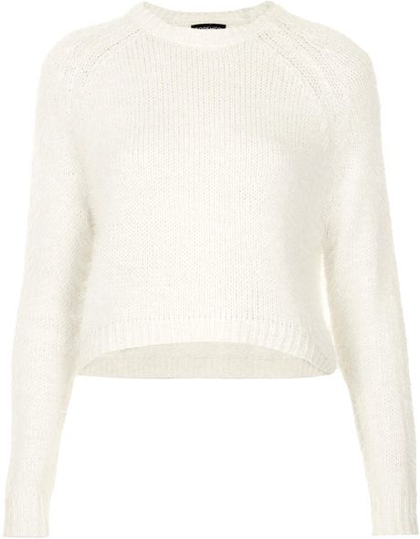 Topshop Knitted Fluffy Crop Jumper in White | Lyst