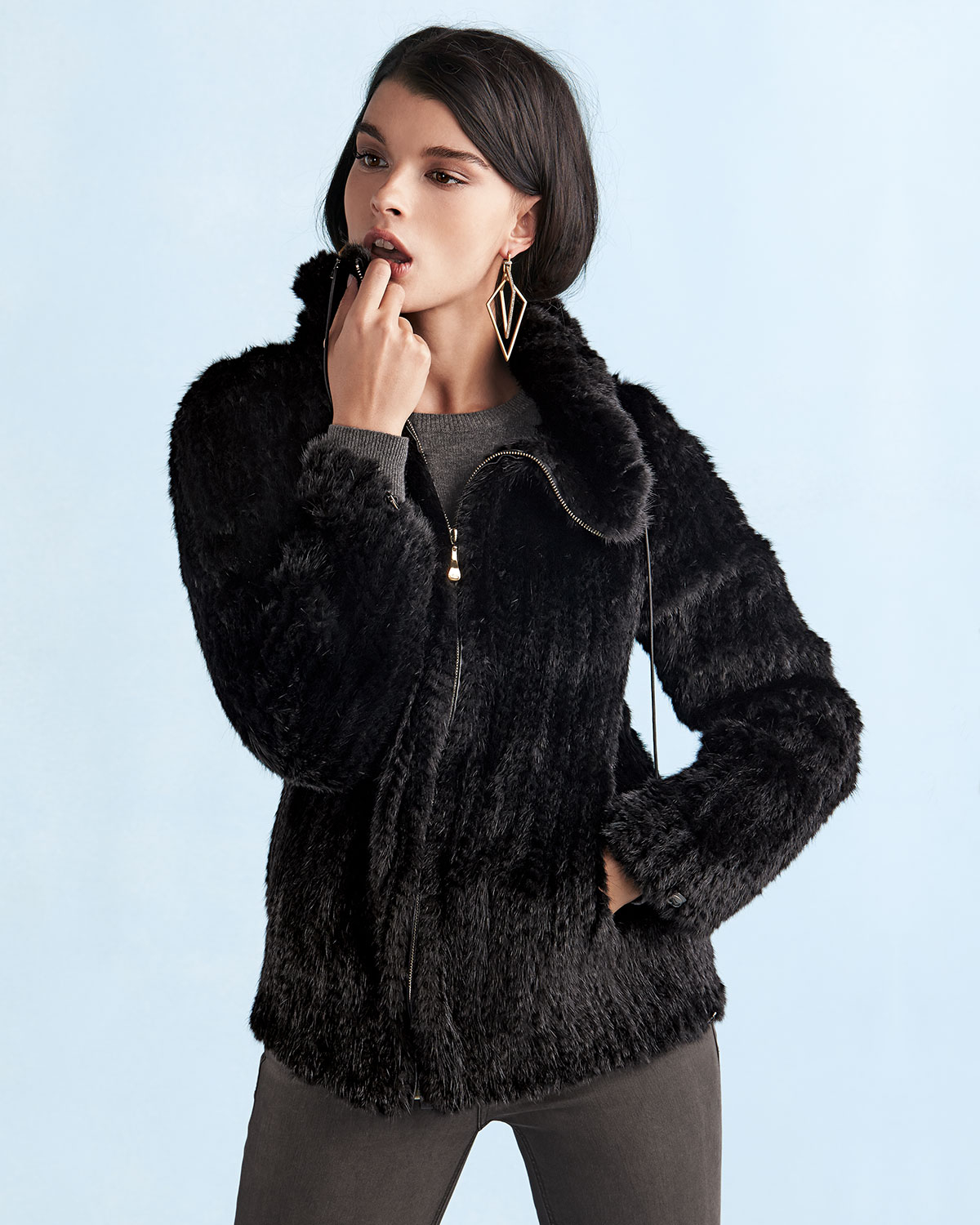 Lyst - Belle Fare Knitted Mink Fur Bomber Jacket in Black