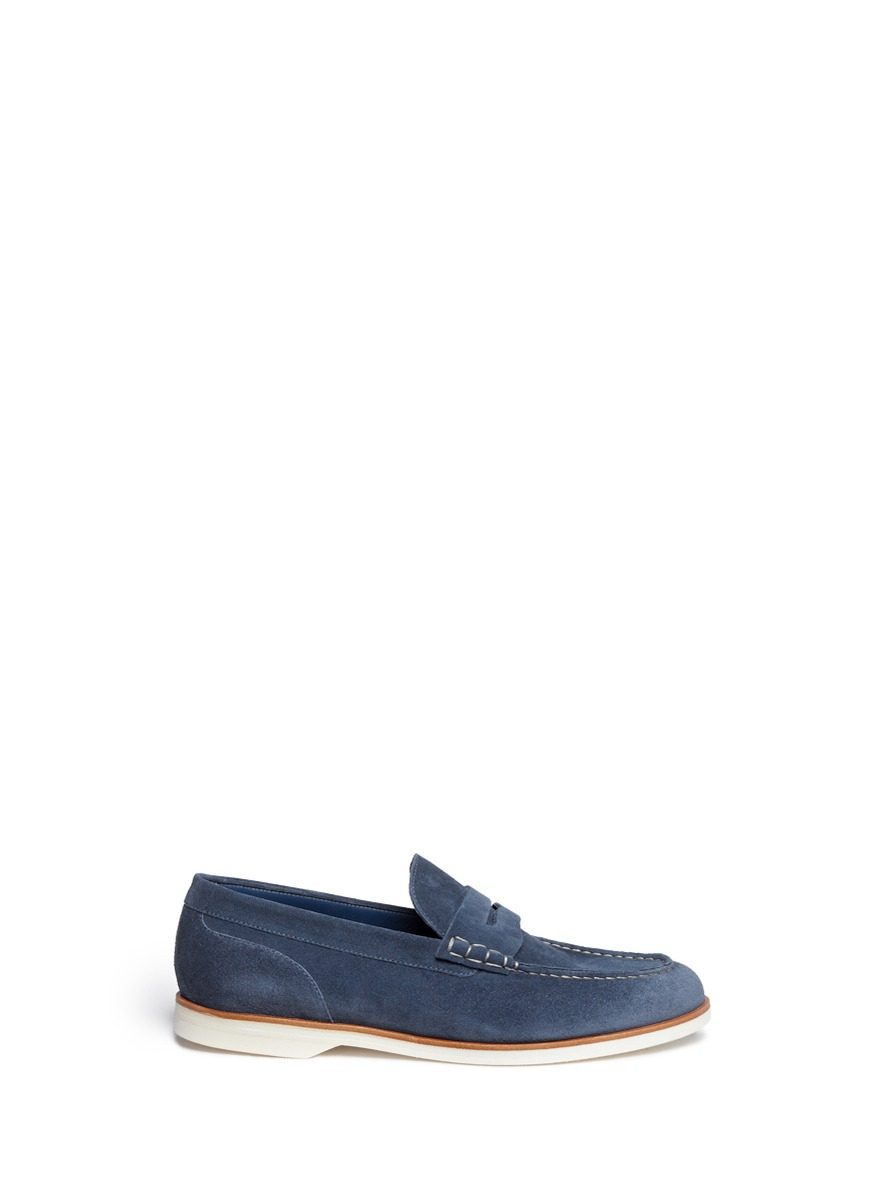 Canali Suede Penny Loafers in Blue for Men (Blue and Green) | Lyst