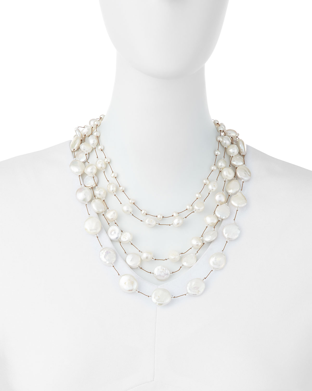 Lyst - Margo Morrison Five-strand Pearl & Crystal Necklace in Metallic