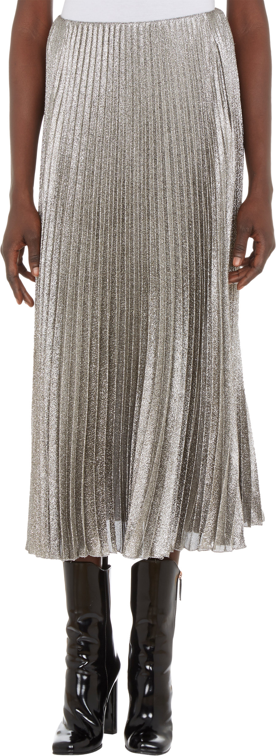 silver silk skirt