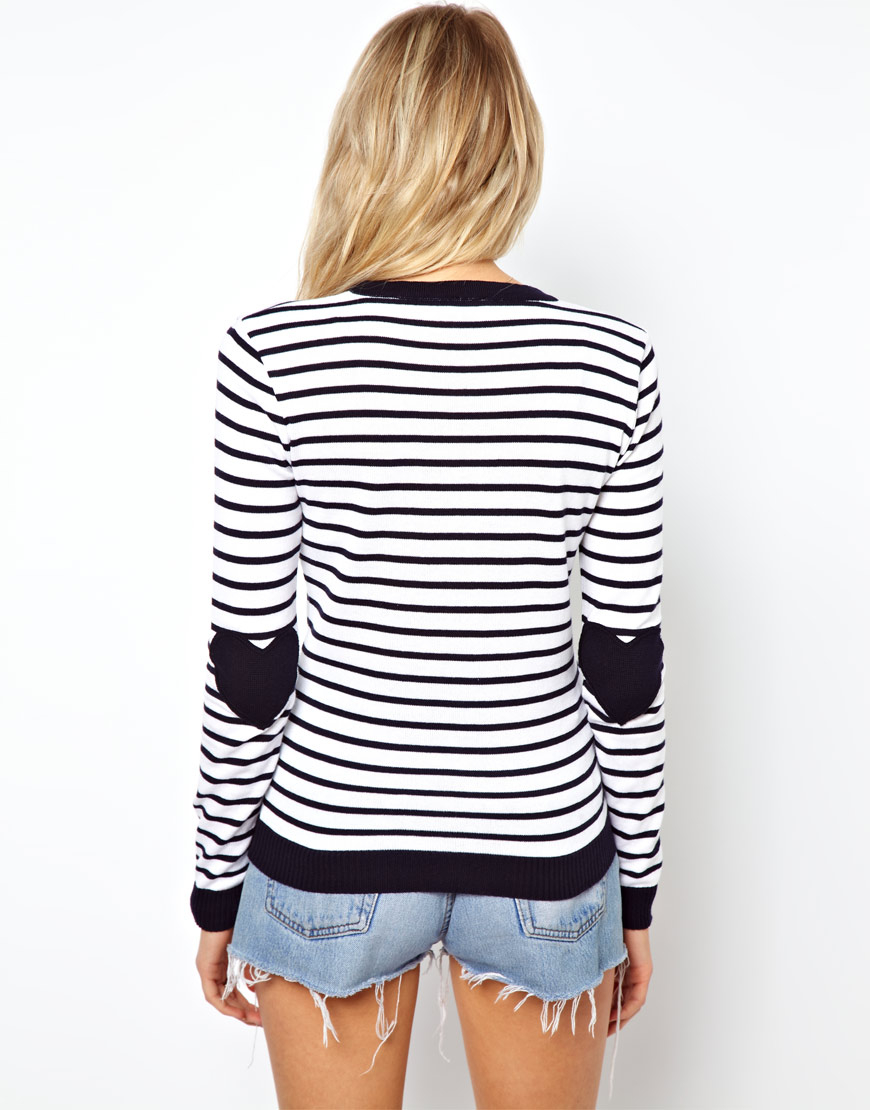 Lyst - Asos Striped Sweater with Heart Elbow Patch in Black