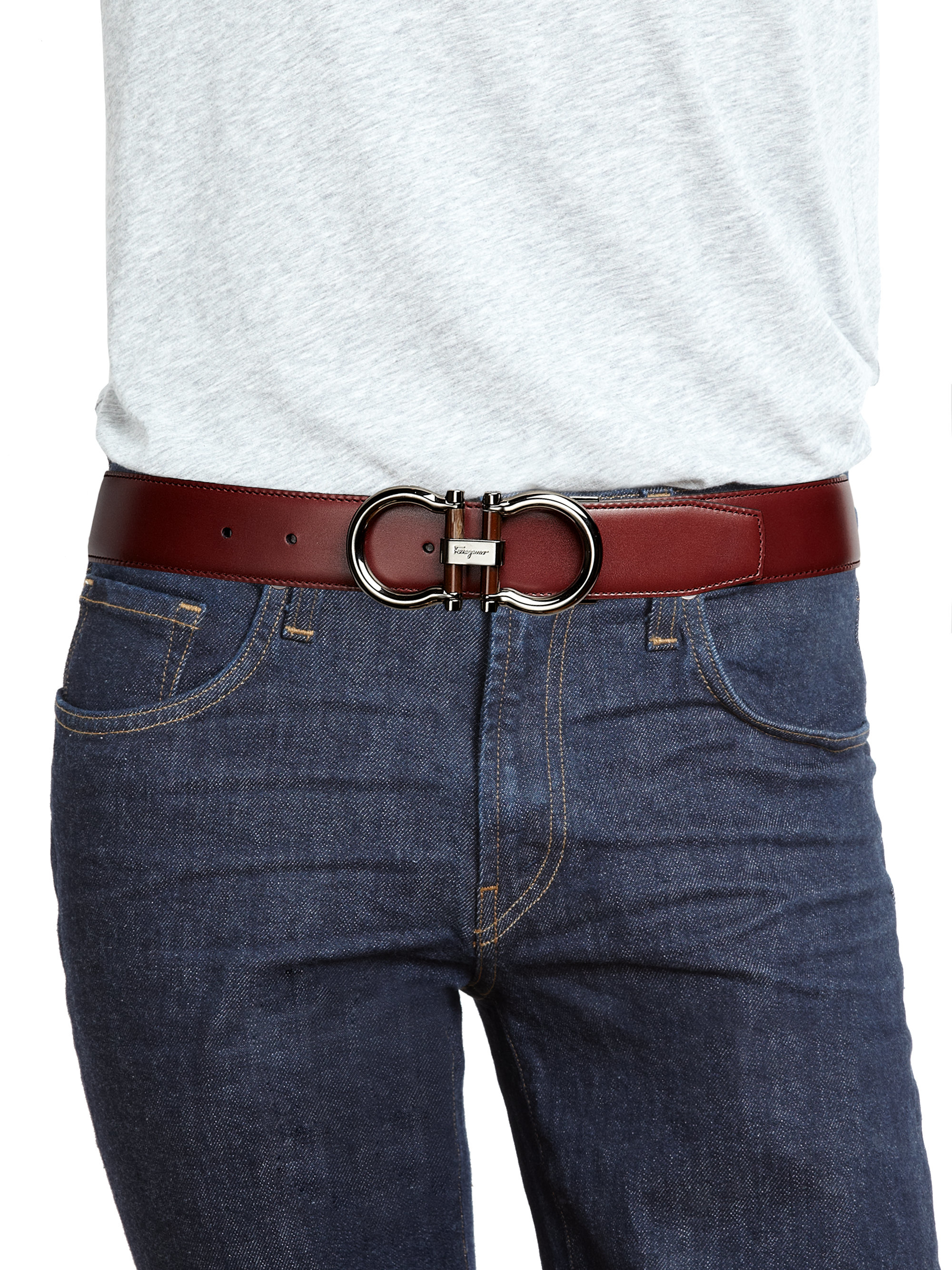 Ferragamo Gancini Reversible Leather Belt in Purple for Men - Lyst