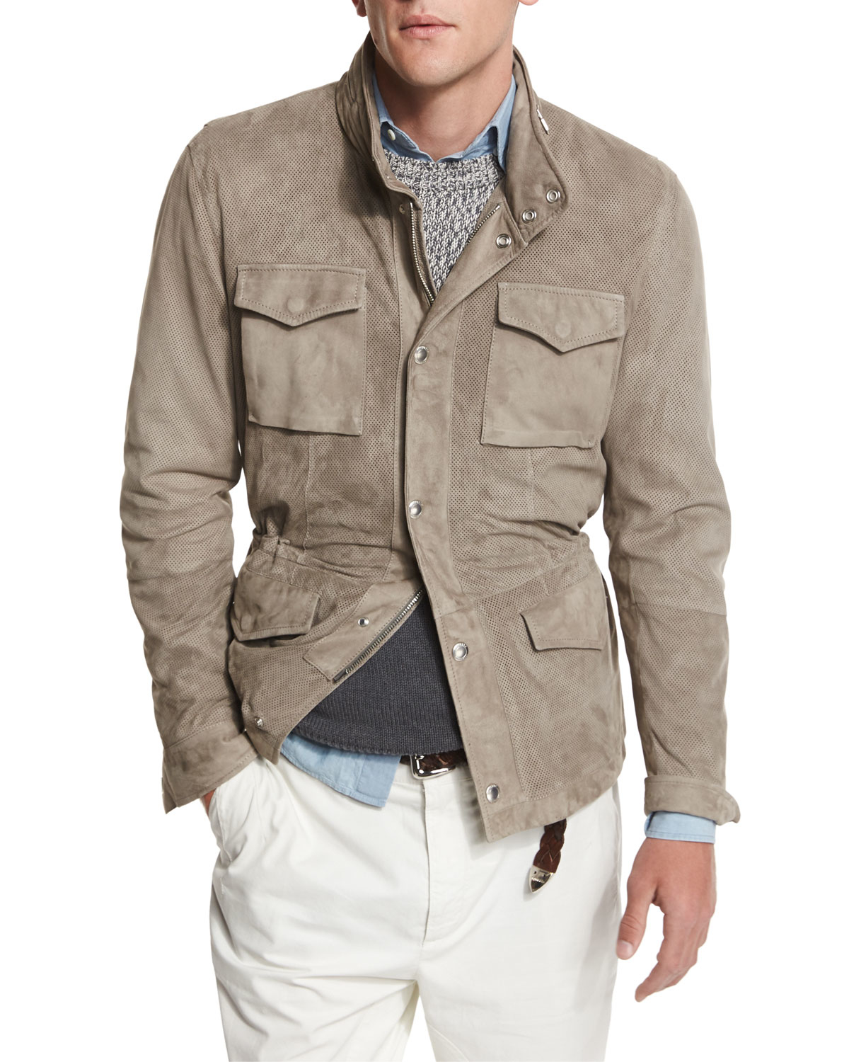 Lyst - Brunello Cucinelli Suede Safari Jacket in Natural for Men