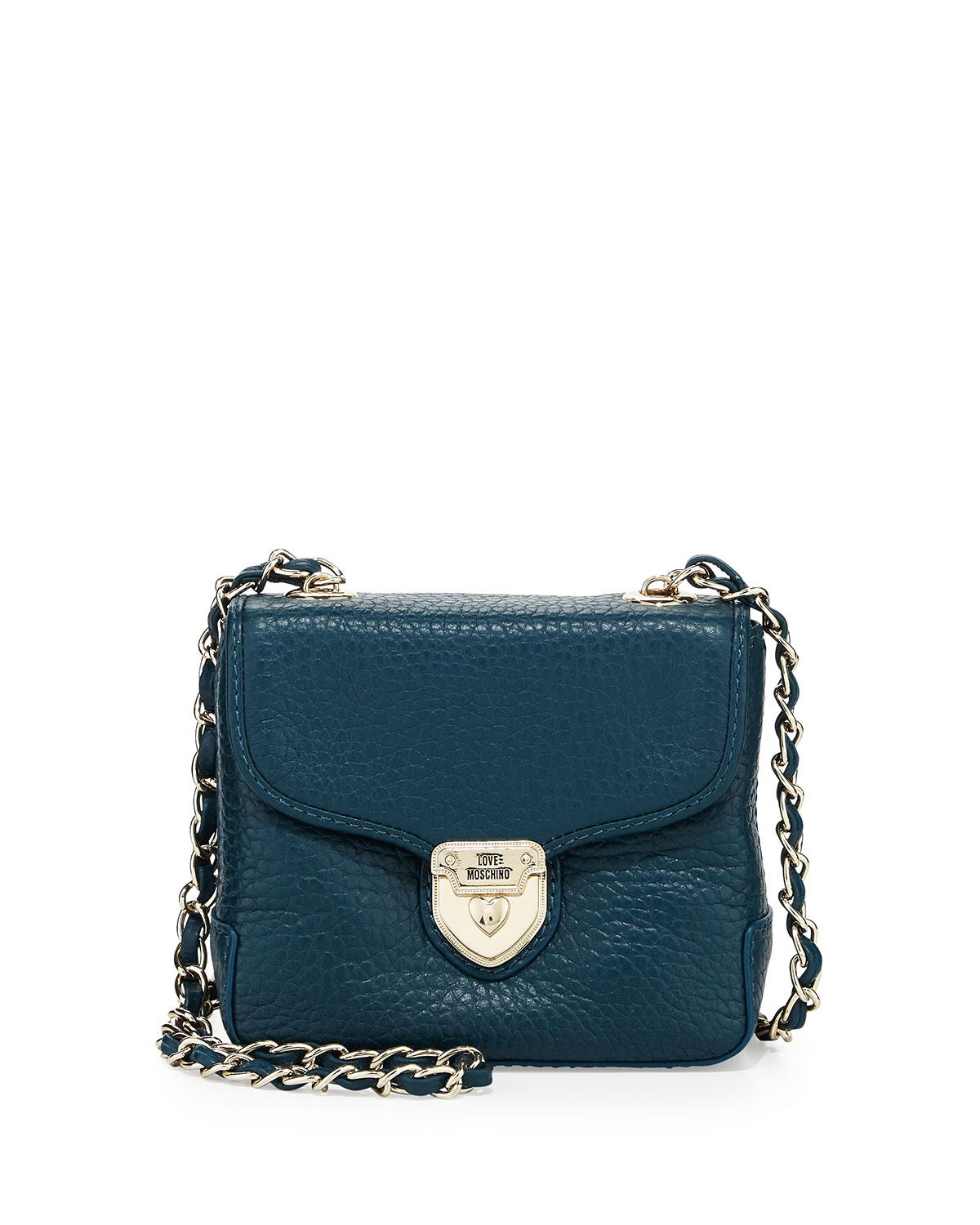 Love Moschino Pebbled Leather Mini Envelope Crossbody Bag Teal in Blue ...