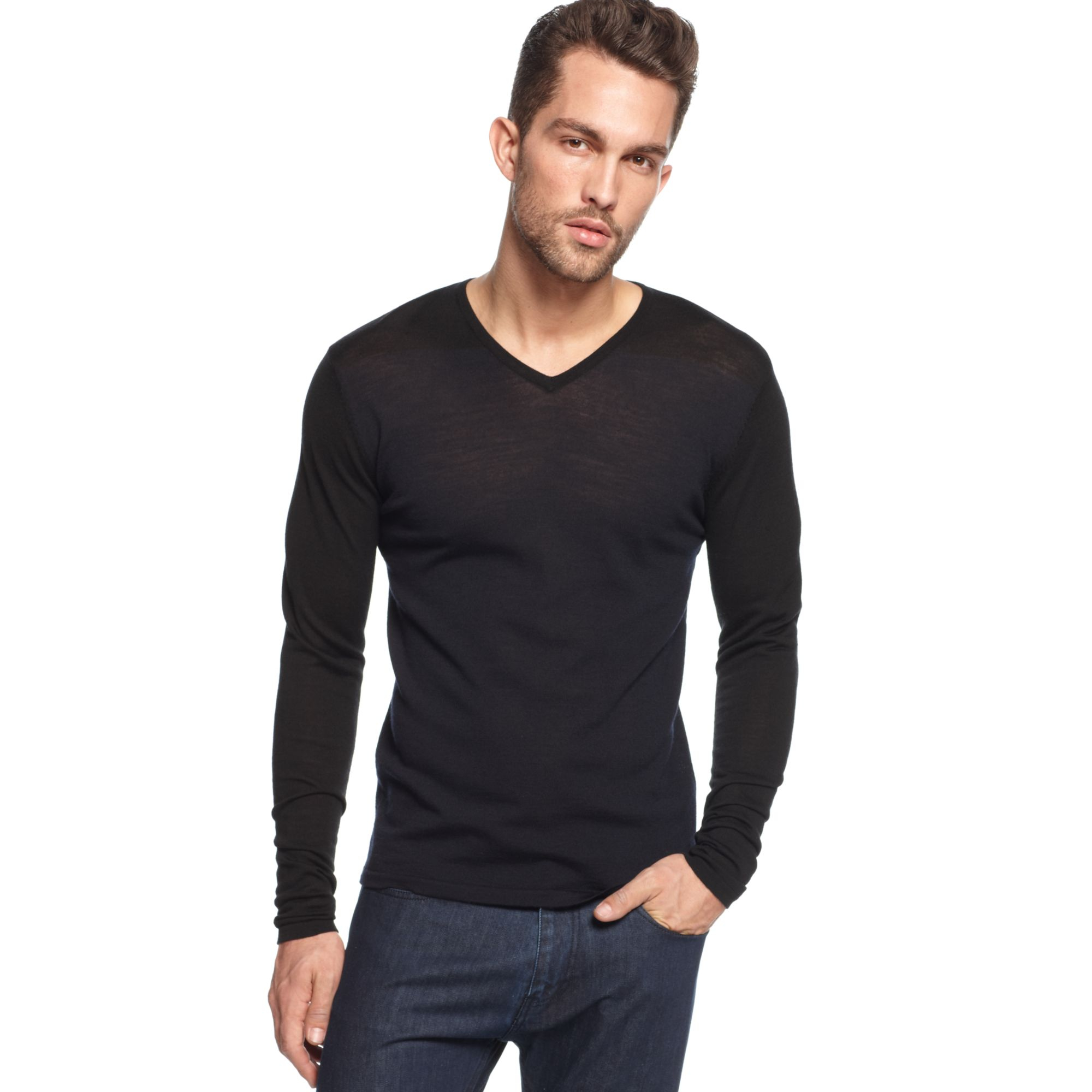 Vince Camuto Vneck Merino Colorblocked Slimfit Sweater in Black for Men ...