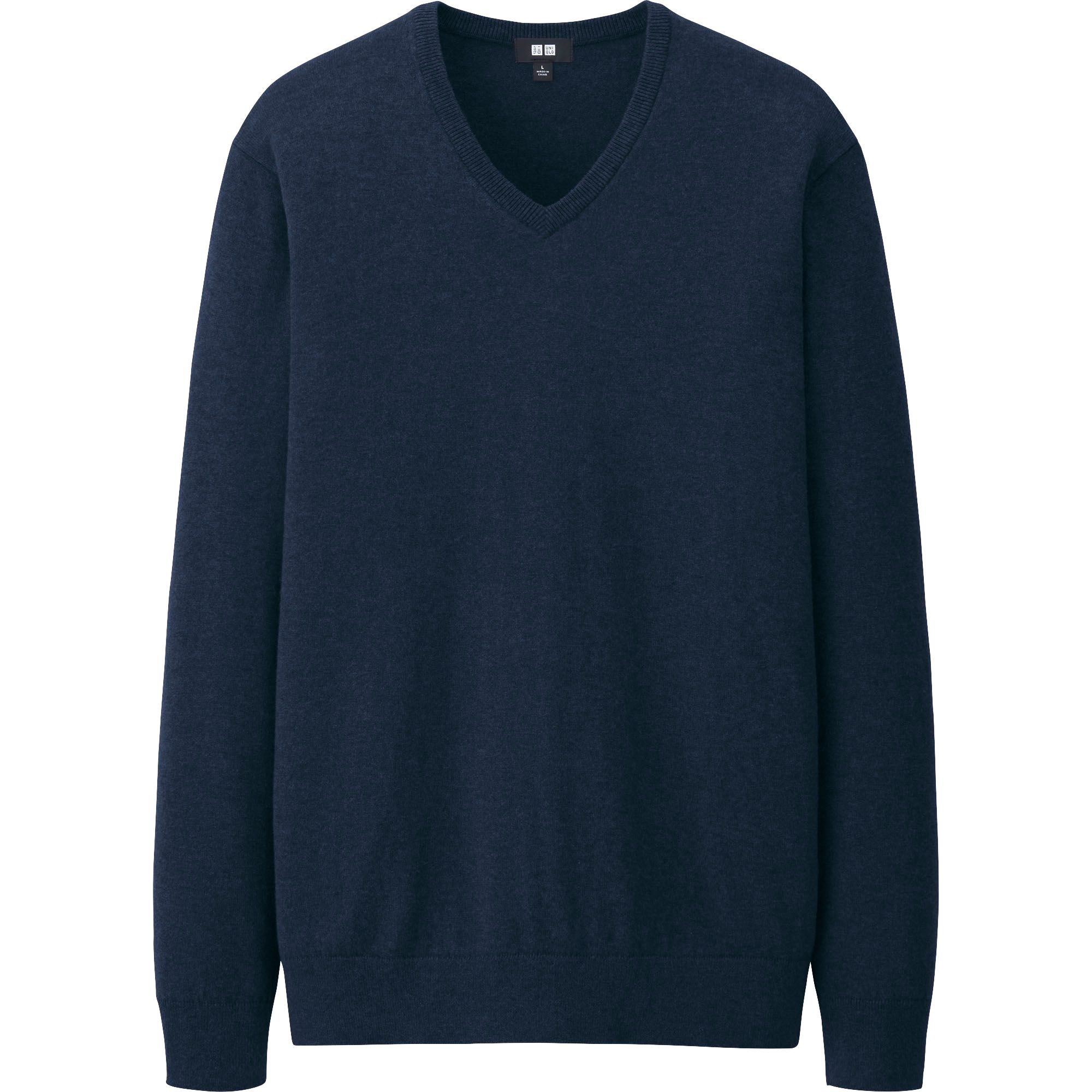Uniqlo Men Cotton Cashmere V-neck Sweater in Blue for Men (NAVY) | Lyst