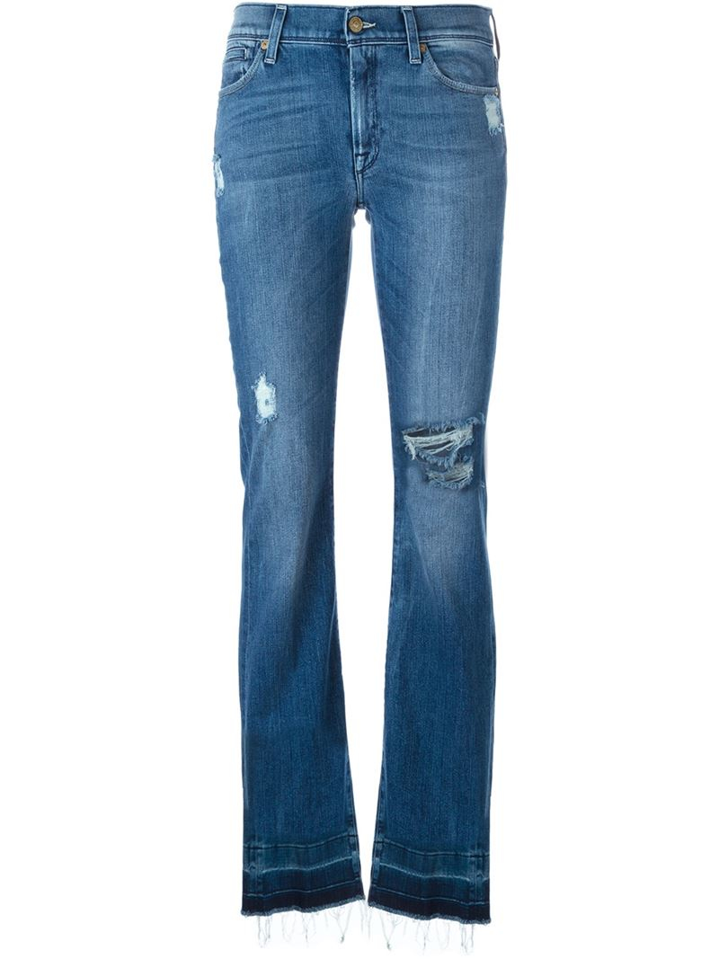 Lyst - 7 For All Mankind Distressed Bootcut Jeans in Blue