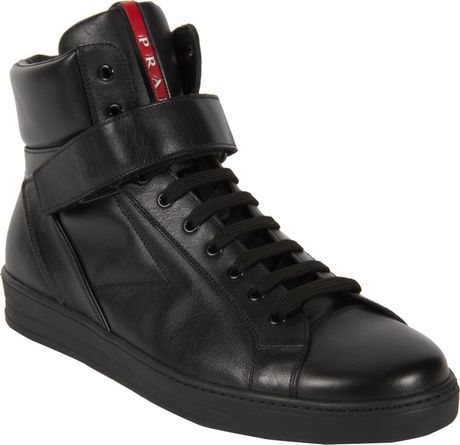 Prada High Top Velcro Strap Sneaker in Black for Men | Lyst