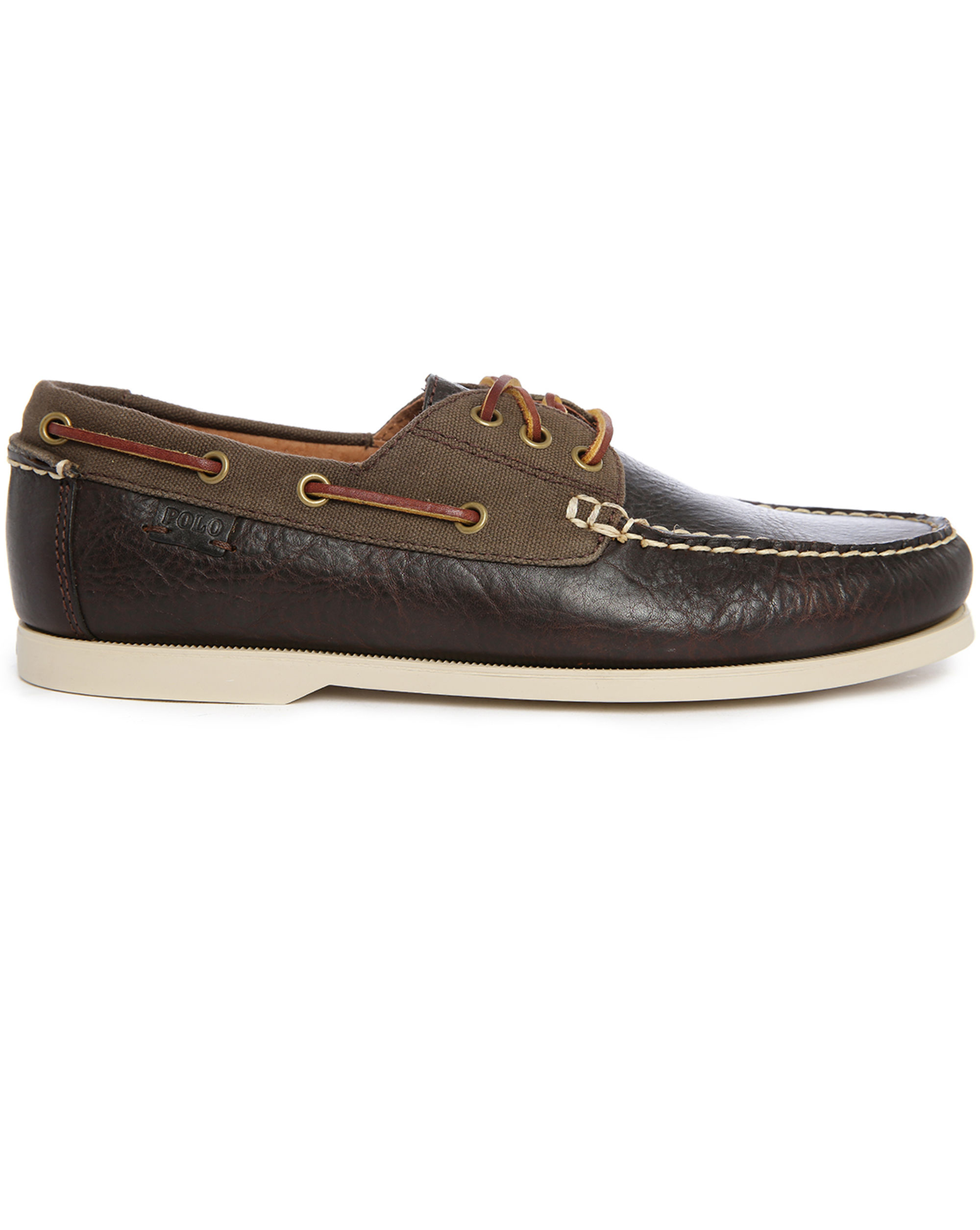 Polo ralph lauren Bienne Ii Two-tone Brown Leather/canvas Boat Shoes in ...