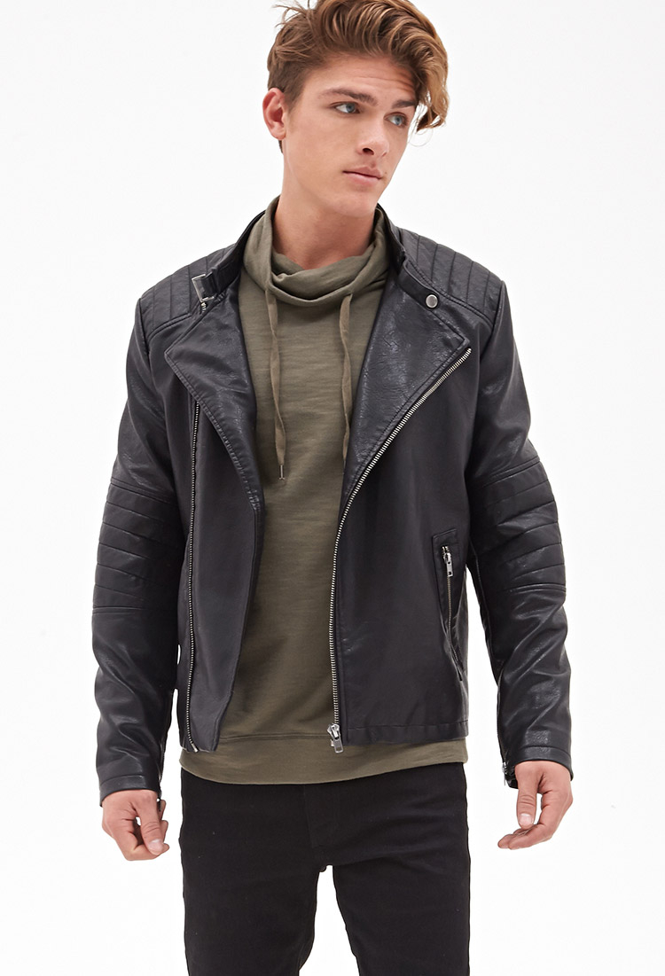 Forever 21 Quilted Faux Leather Moto Jacket In Black For Men Lyst Gallery