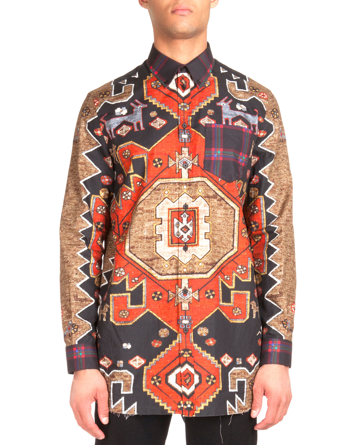 Lyst - Givenchy Plaid-detail Persian Carpet-print Shirt in Brown for Men