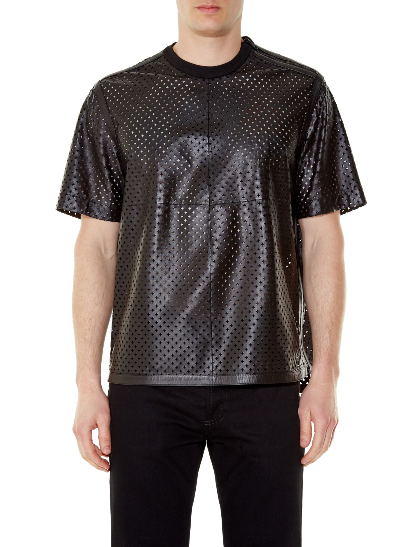 Givenchy Laser-cut Leather T-shirt in Black for Men - Lyst
