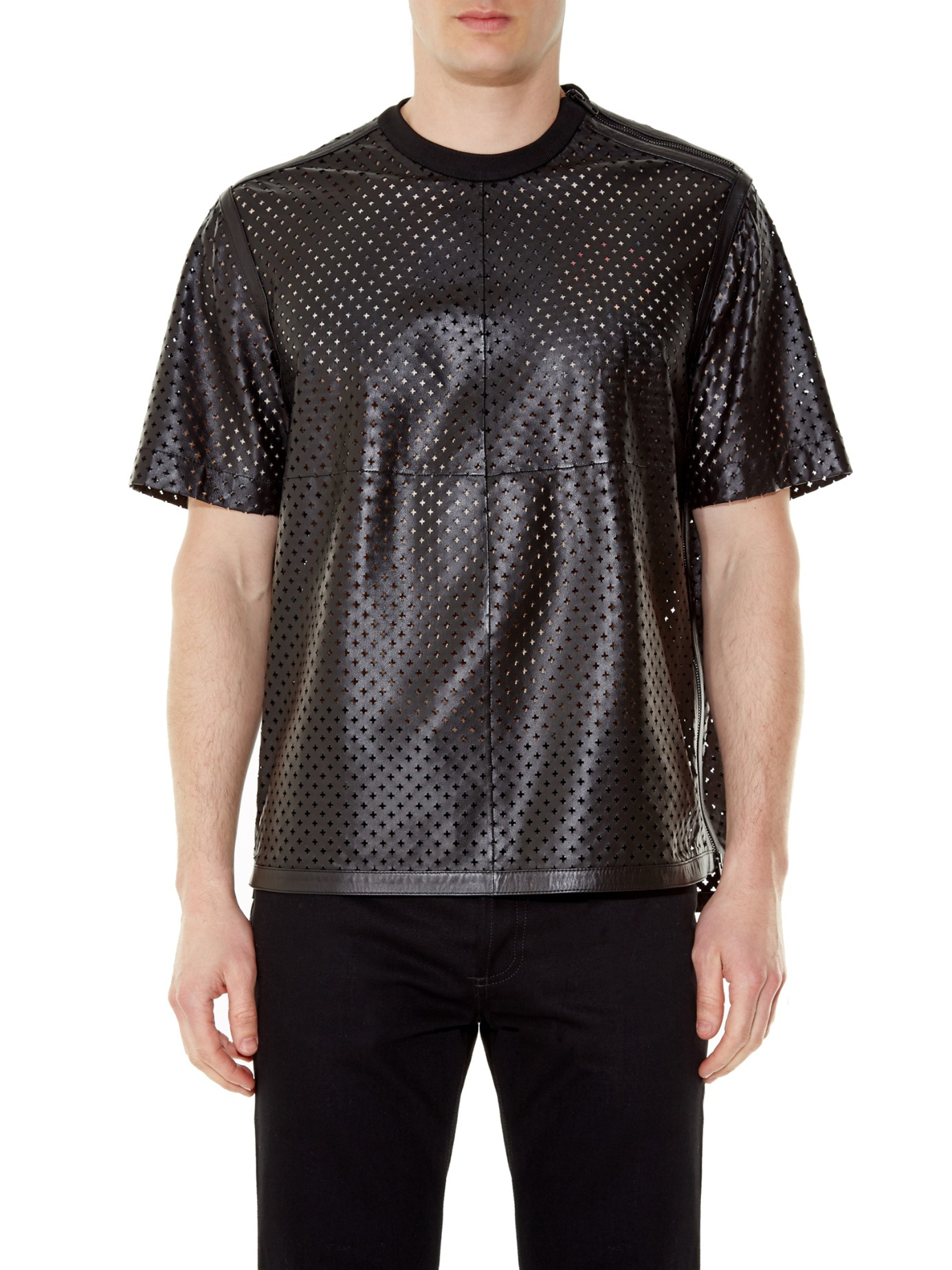 Givenchy Laser-cut Leather T-shirt in Black for Men - Lyst