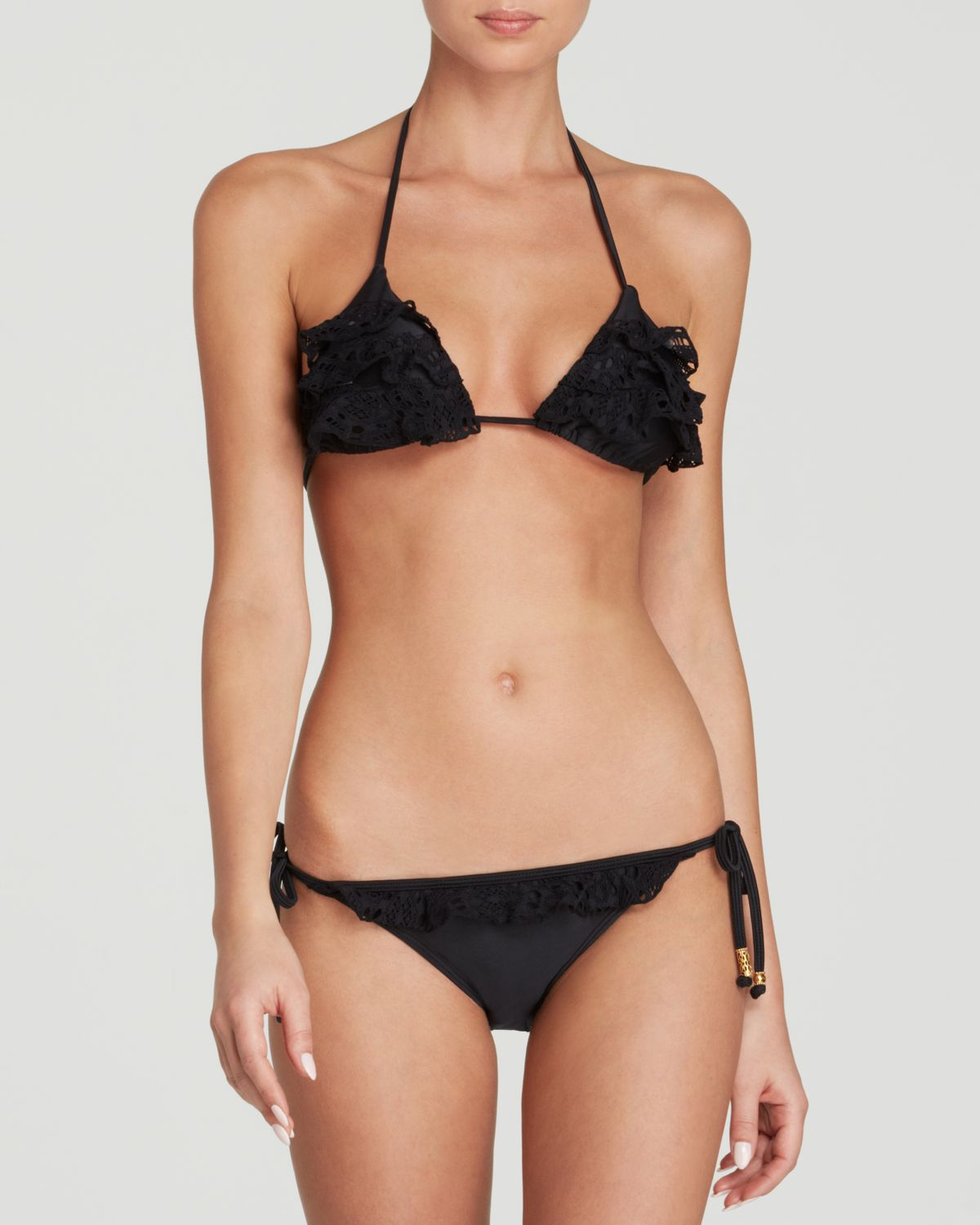 Pilyq Ruffle Diva Triangle Bikini Top in Black | Lyst