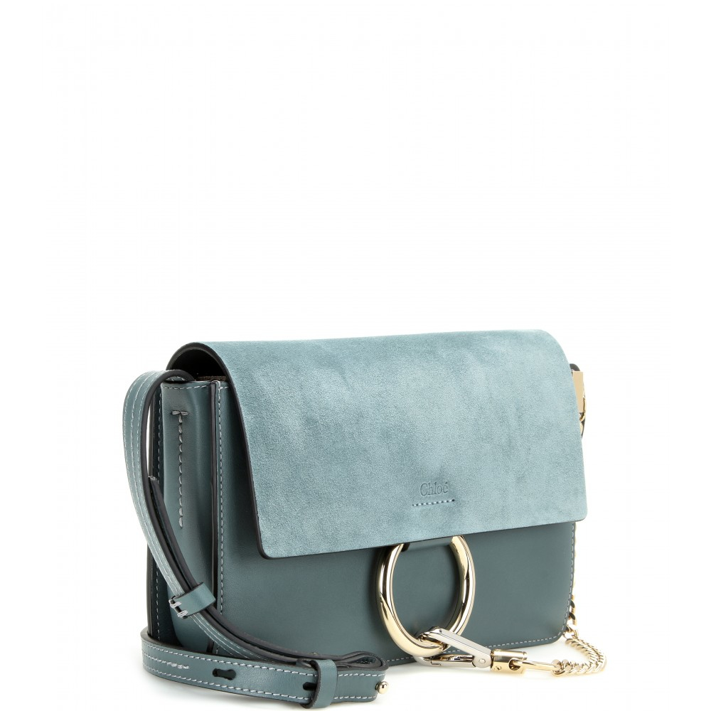 Chlo Faye Small Suede and Leather Shoulder Bag in Teal | Lyst