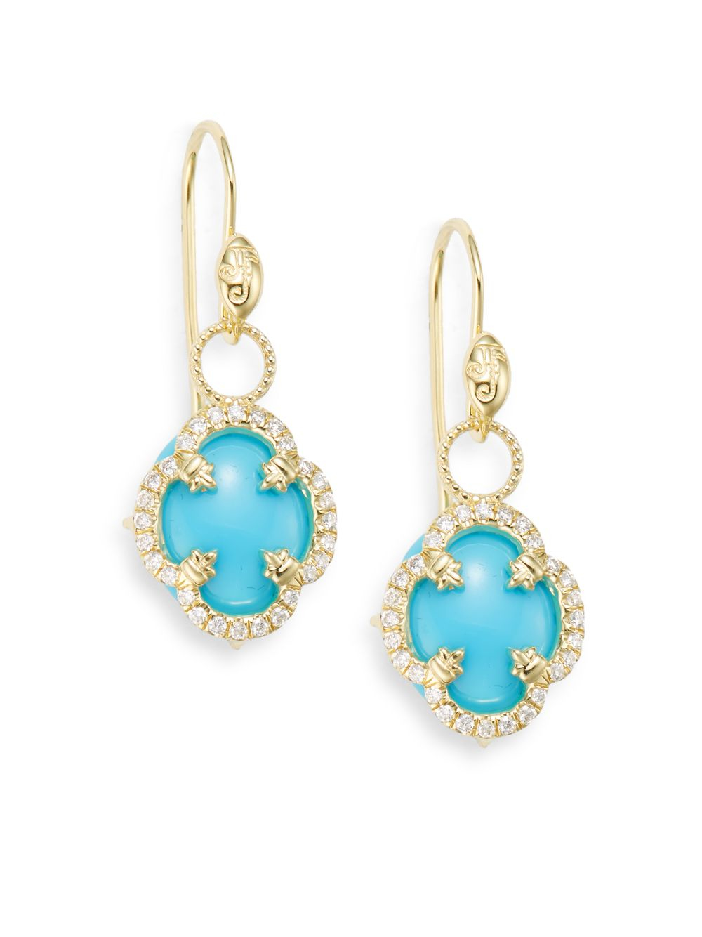Lyst Jude Frances Turquoise Diamond 18k Yellow Gold Clover Drop Gallery