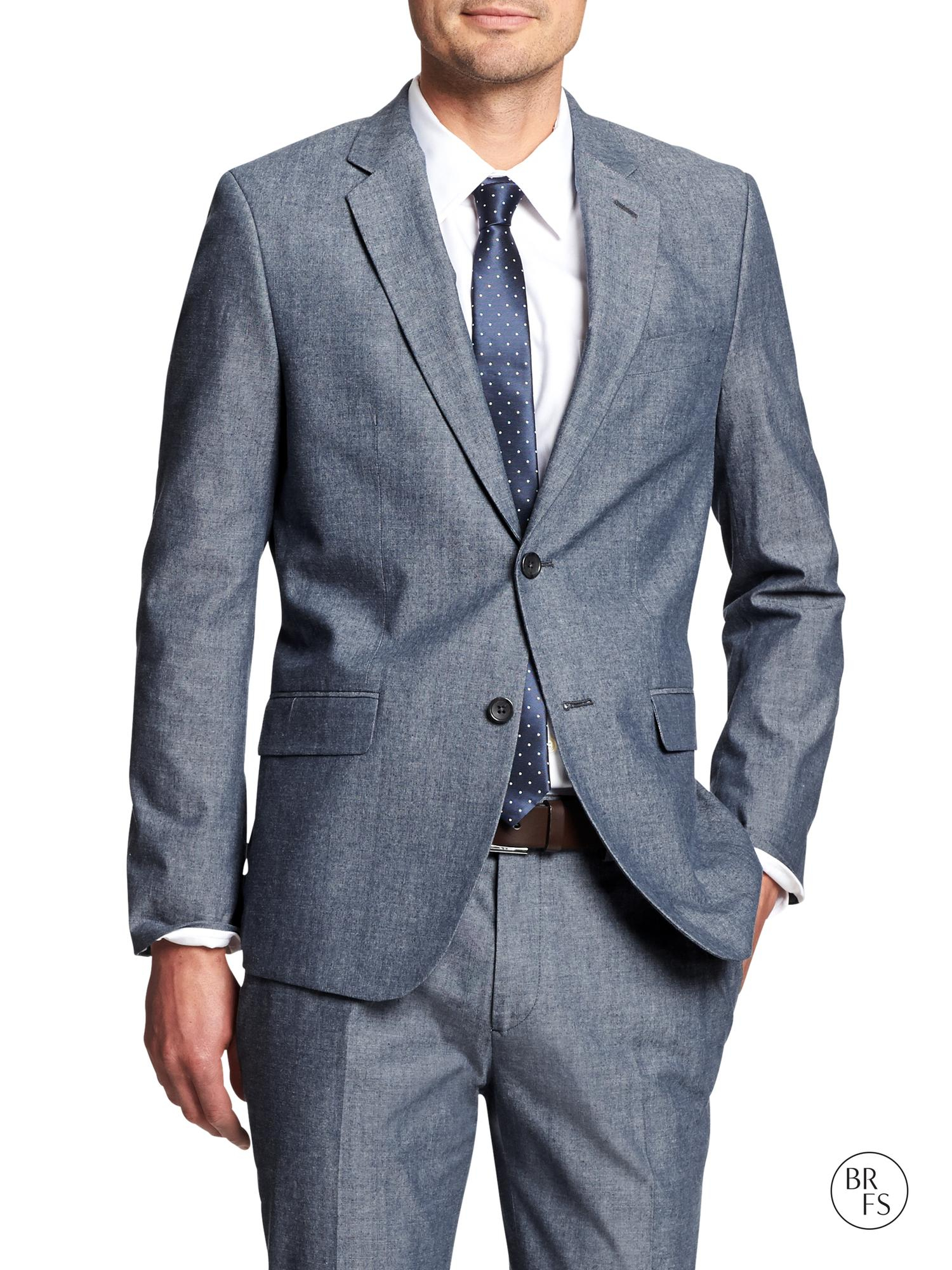 Banana Republic Factory Tailored Slim Fit Chambray Suit Blazer Blue ...