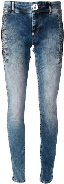 Philipp Plein Lace Insert Jeans in Blue | Lyst