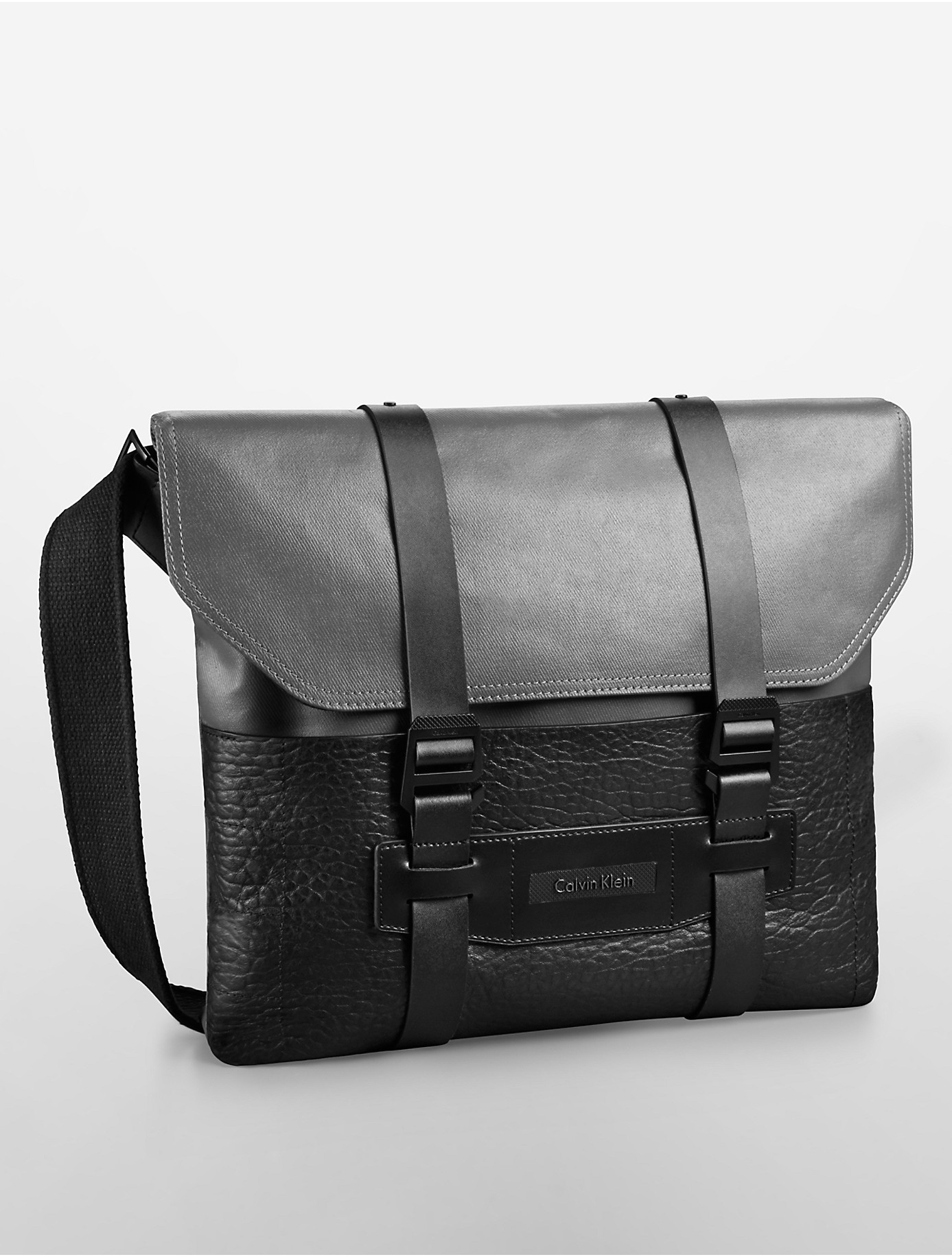 Calvin klein Jeans Leather + Canvas Messenger Bag in Black for Men | Lyst