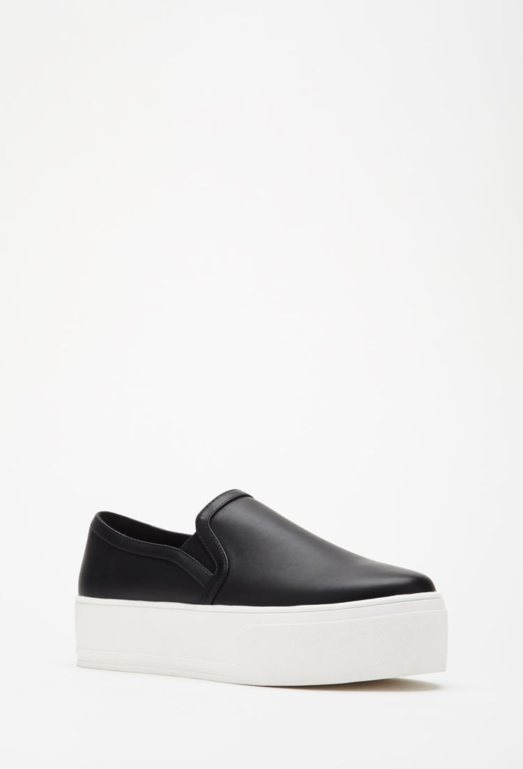 Lyst - Forever 21 Faux Leather Platform Slip-ons in Black