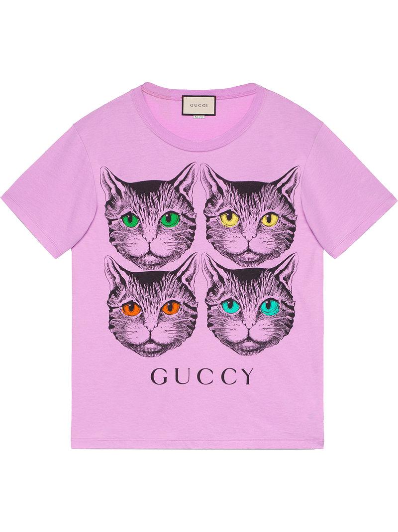 Gucci Mystic Cat And Guccy Print T Shirt Lyst