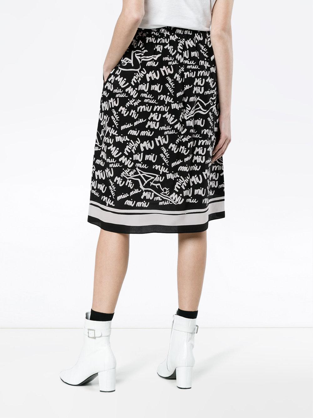 Lyst - Miu Miu Logo Print Skirt in Black