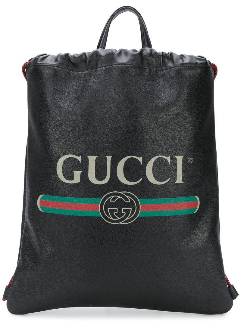 Lyst - Gucci Print Drawstring Backpack in Black for Men