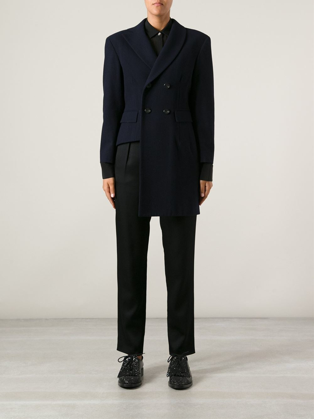 Lyst - Yohji Yamamoto Asymmetric Peacoat in Blue