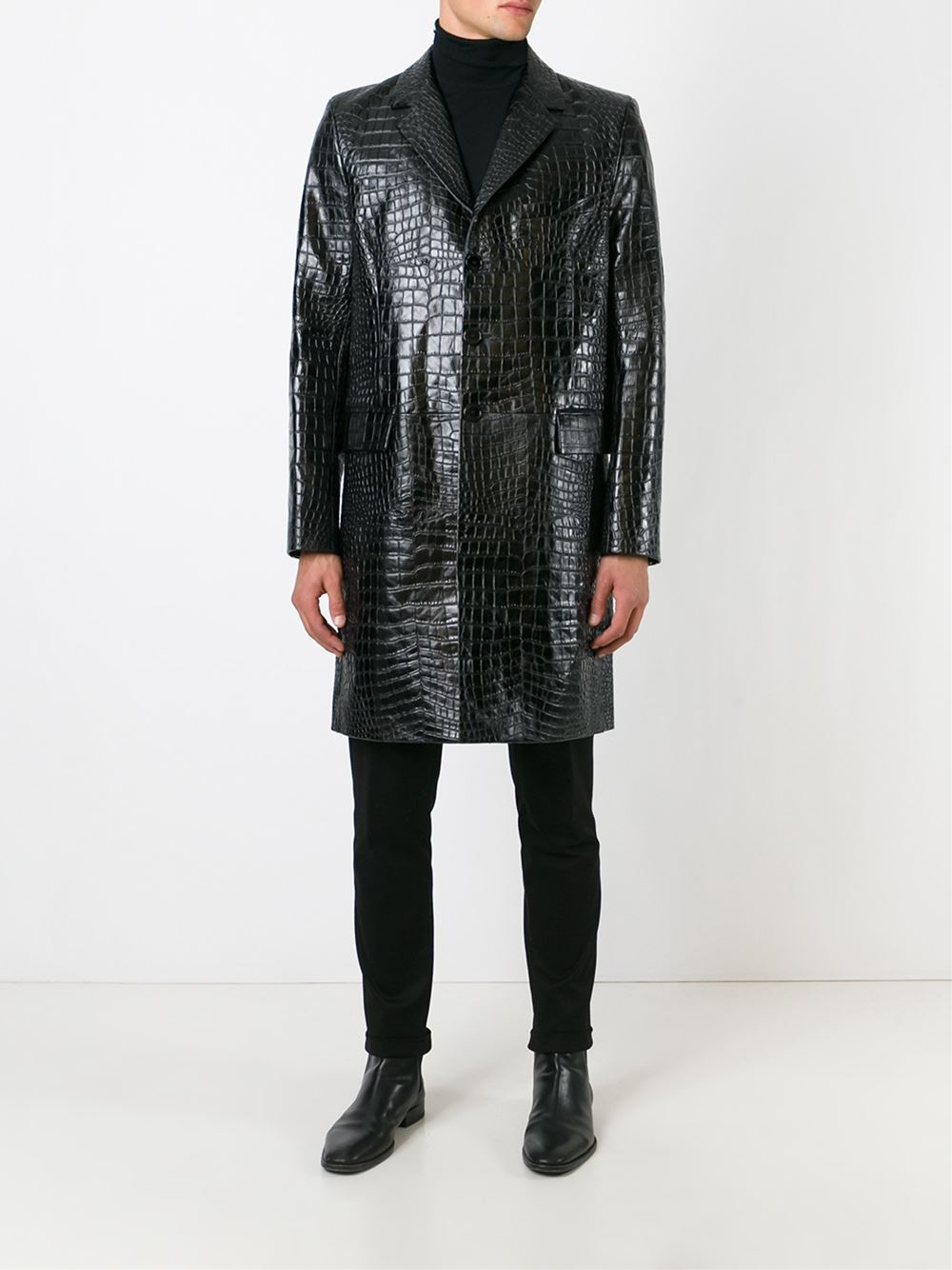 Lyst - Saint Laurent Crocodile Embossed Coat in Black for Men