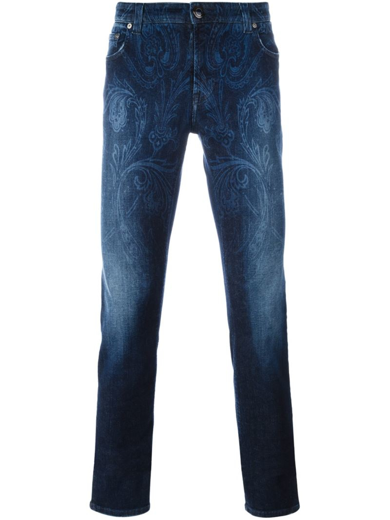 Etro Paisley Print Jeans in Blue for Men Lyst