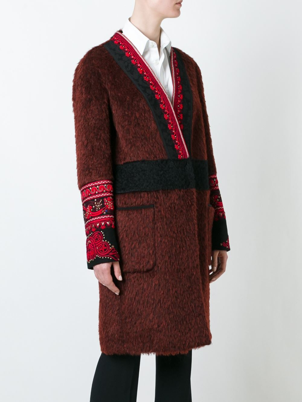 Lyst Etro Embroidered Detail Vneck Coat in Pink