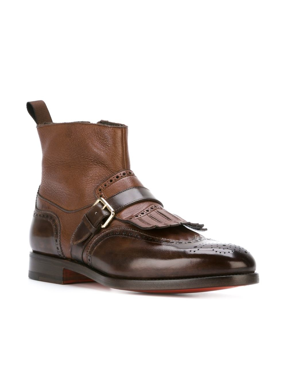 Santoni Buckled Fringed Boots in Brown for Men Lyst
